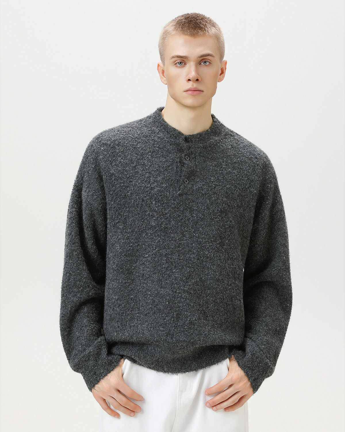Heritage Polo Pullover Herren Oversized – Wollmix Strickpullover