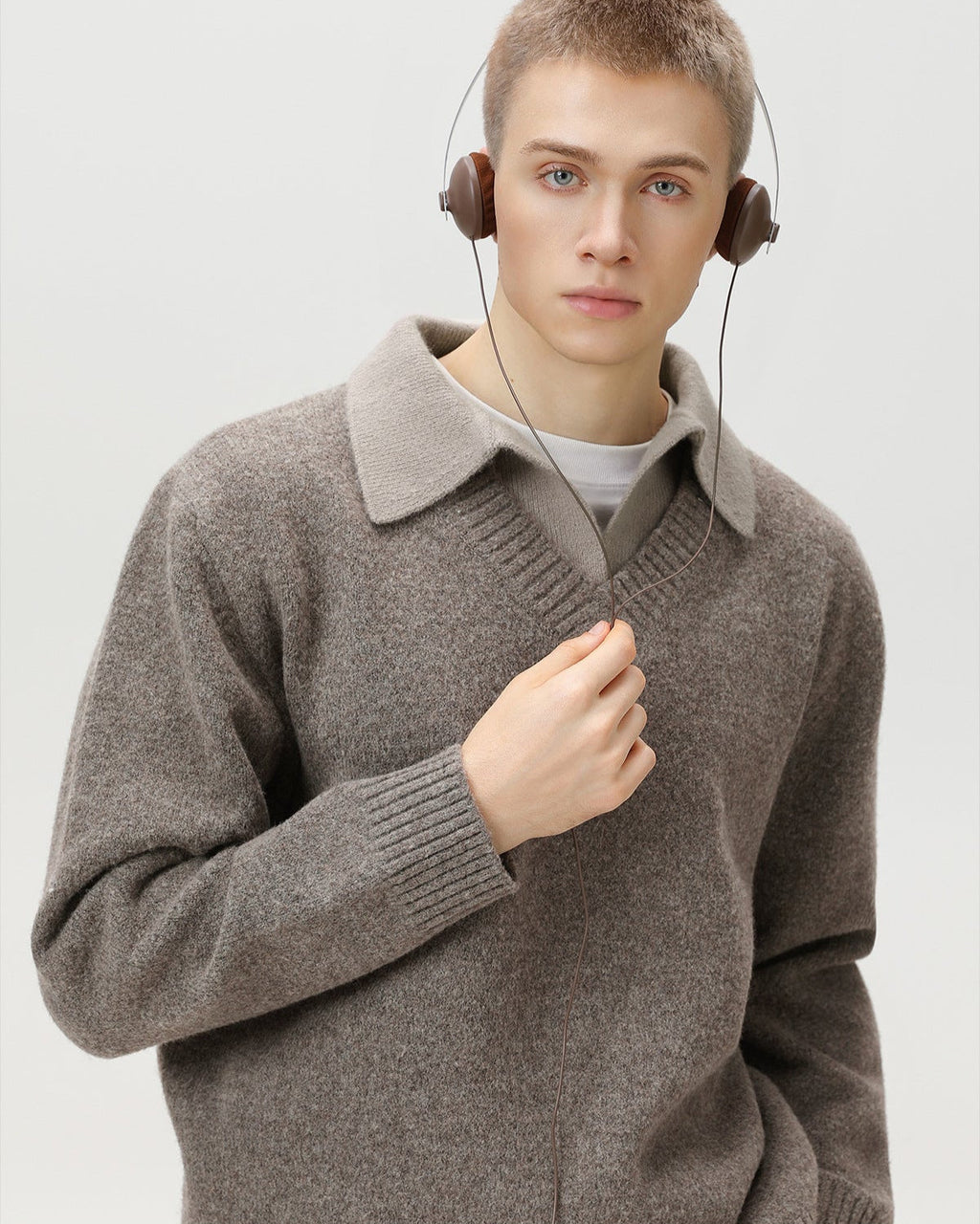 V-Ausschnitt Strickpullover Herren – Wollmix Pullover mit Kragen