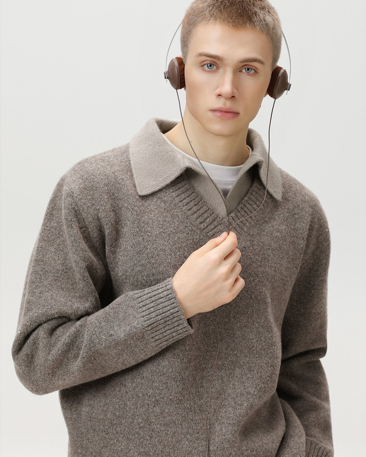 V-Ausschnitt Strickpullover Herren – Wollmix Pullover mit Kragen