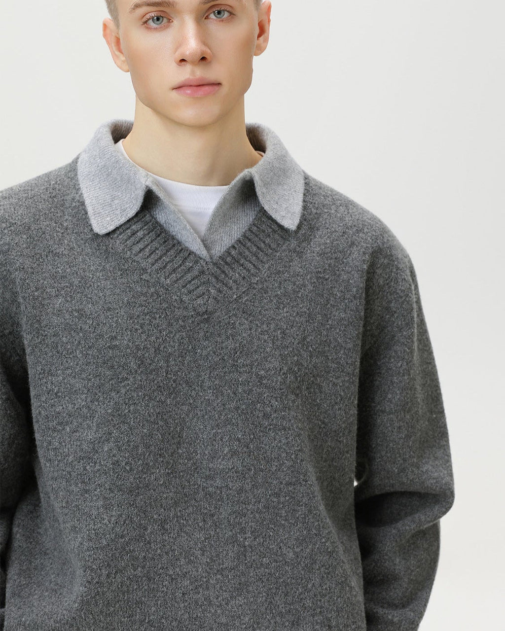 V-Ausschnitt Strickpullover Herren – Wollmix Pullover mit Kragen