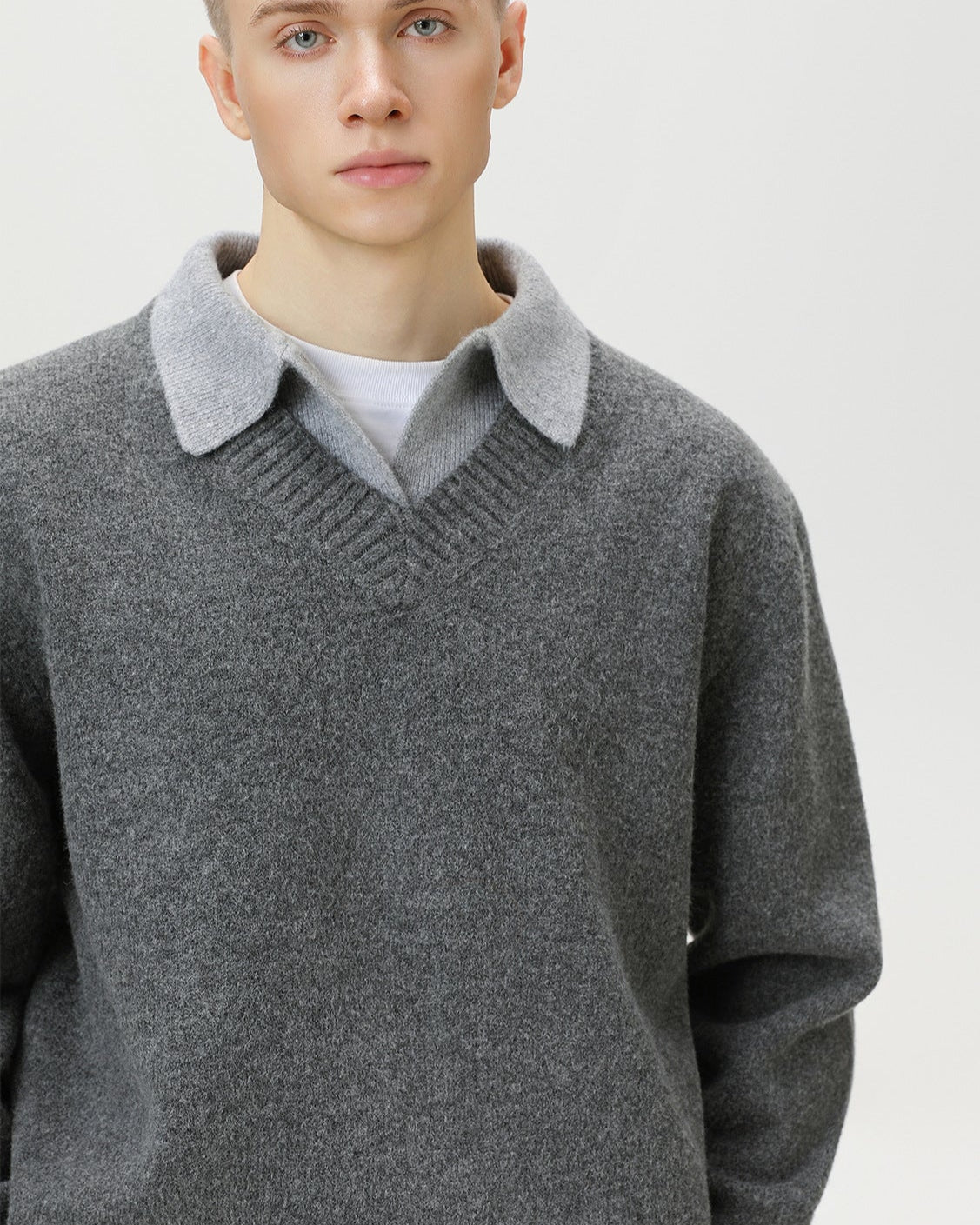 V-Ausschnitt Strickpullover Herren – Wollmix Pullover mit Kragen