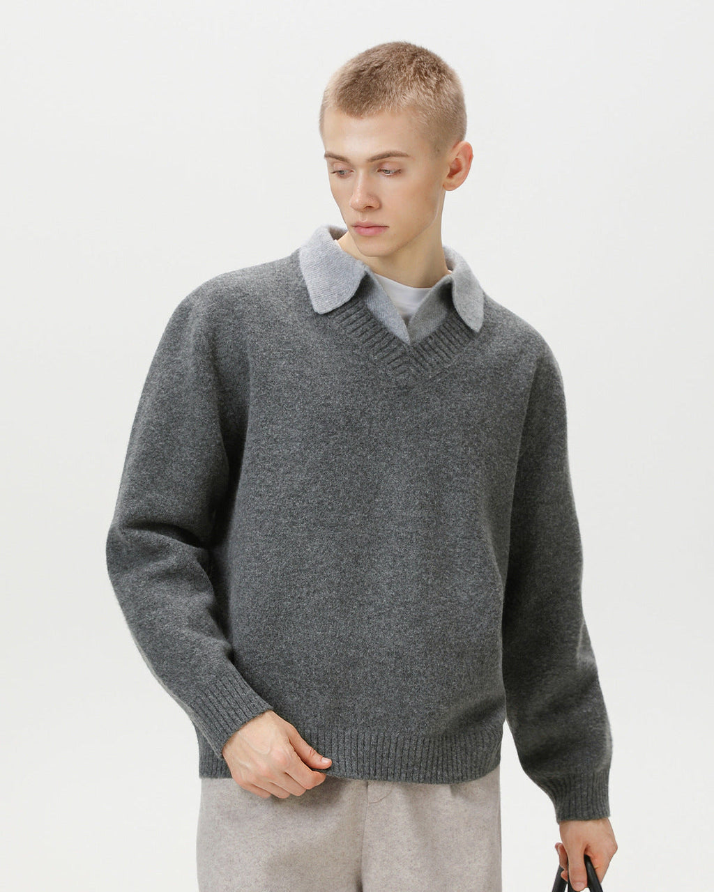 V-Ausschnitt Strickpullover Herren – Wollmix Pullover mit Kragen