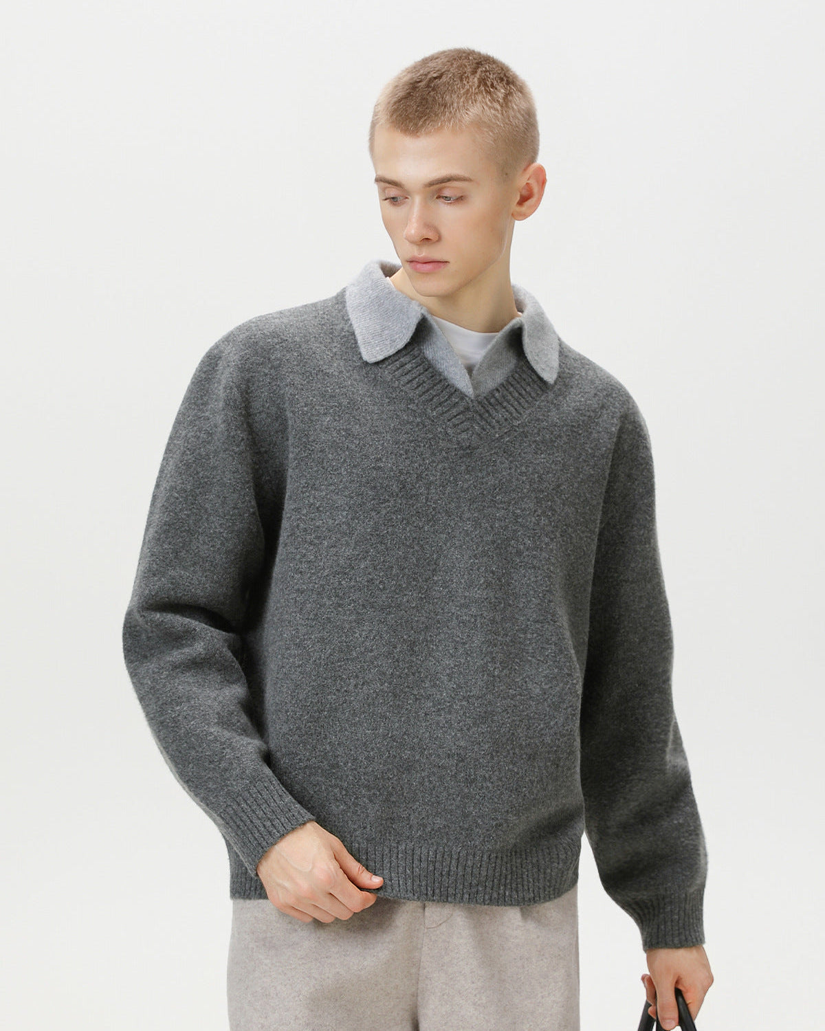 V-Ausschnitt Strickpullover Herren – Wollmix Pullover mit Kragen
