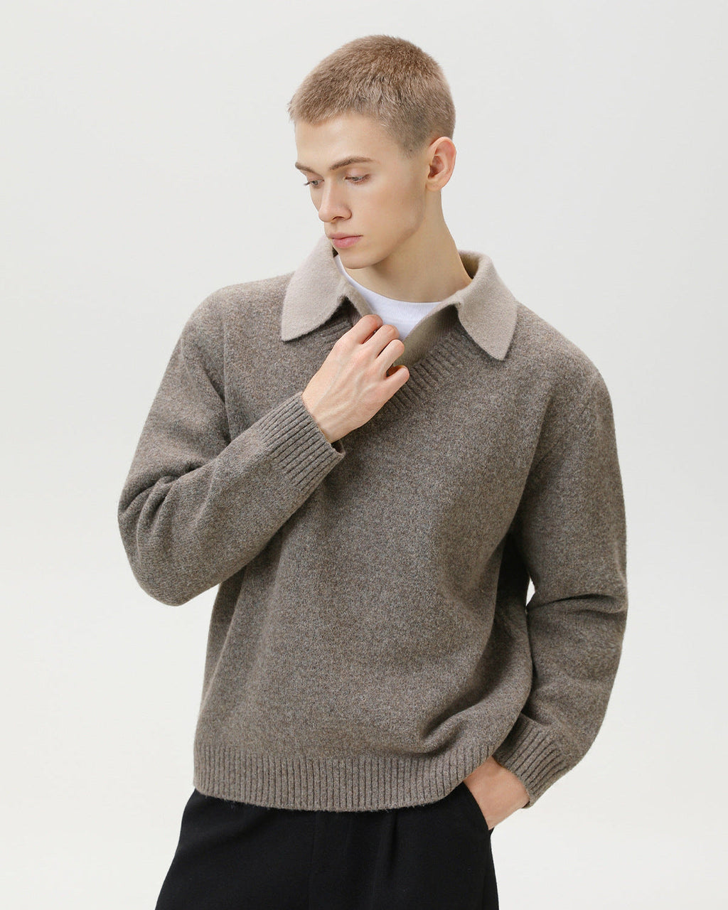 V-Ausschnitt Strickpullover Herren – Wollmix Pullover mit Kragen