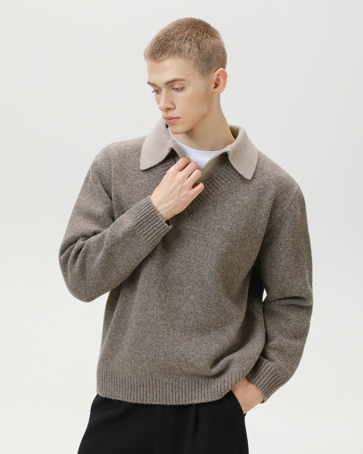 V-Ausschnitt Strickpullover Herren – Wollmix Pullover mit Kragen