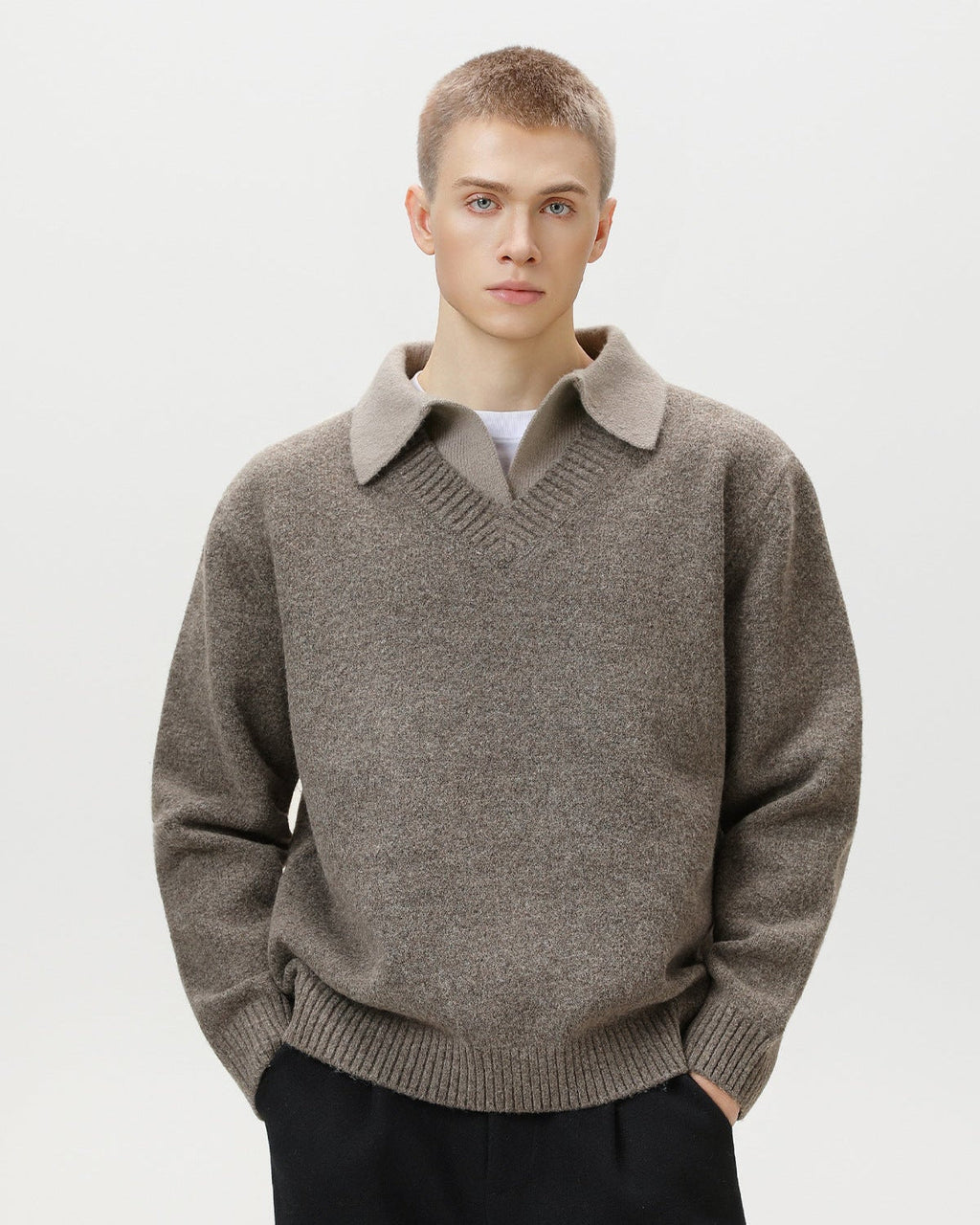 V-Ausschnitt Strickpullover Herren – Wollmix Pullover mit Kragen
