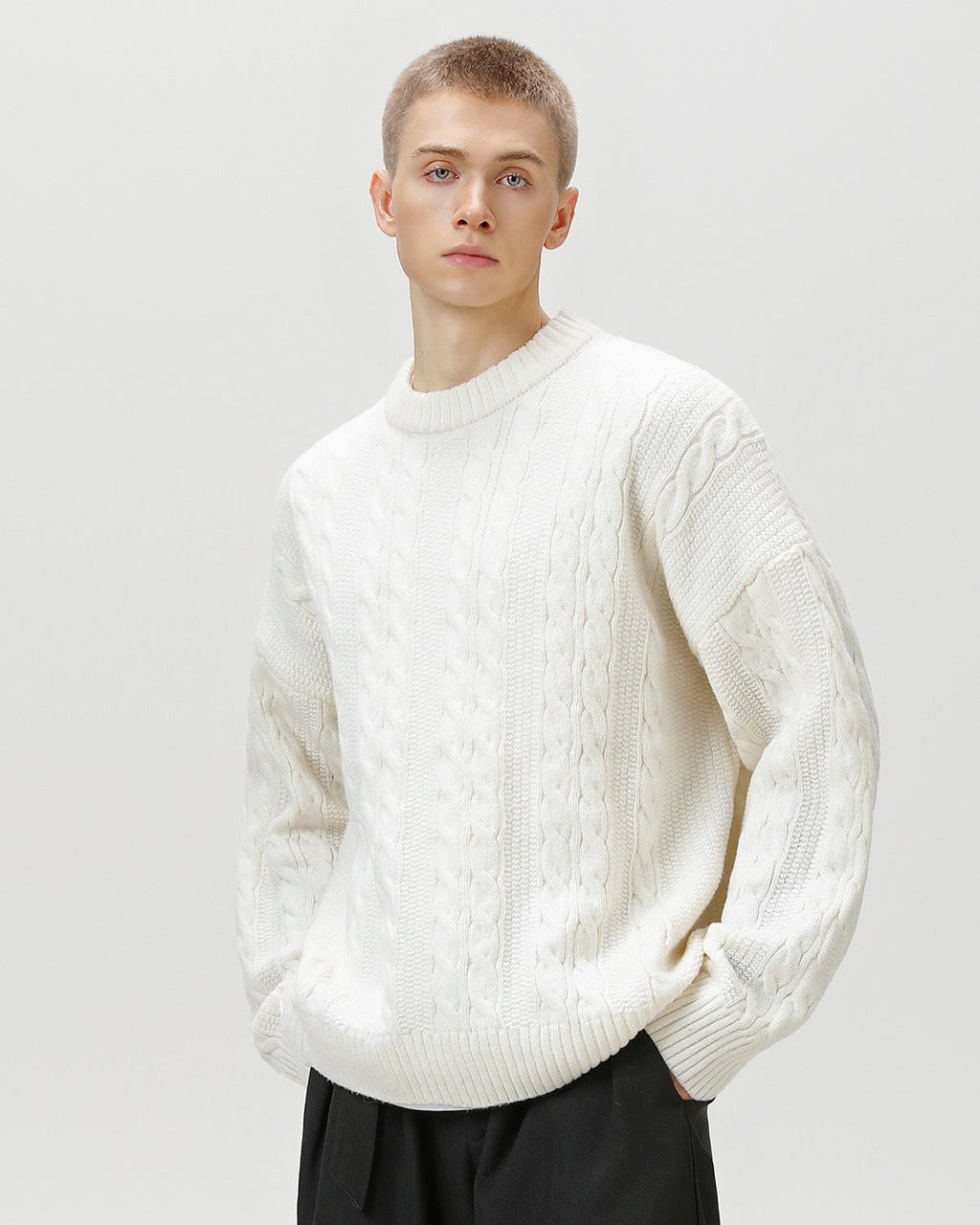 Cable Knit Pullover Herren – Klassischer Zopfstrick Strickpullover