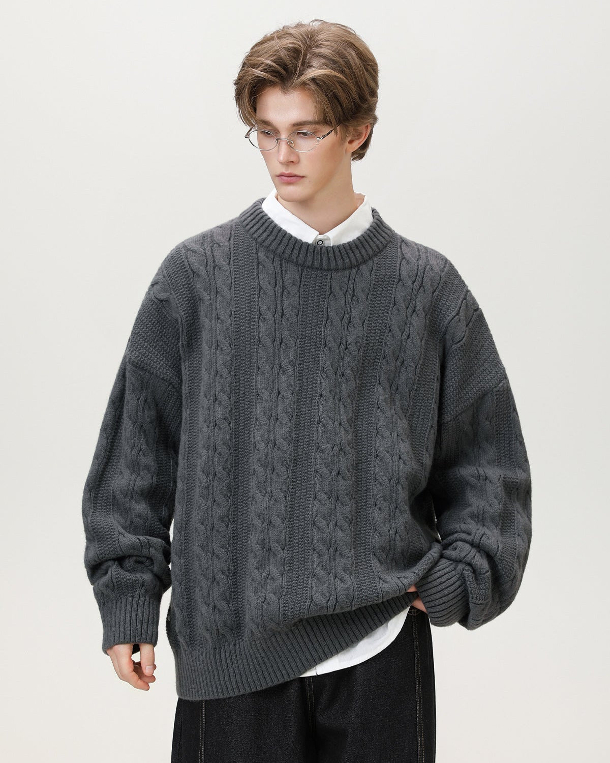 Cable Knit Pullover Herren – Klassischer Zopfstrick Strickpullover