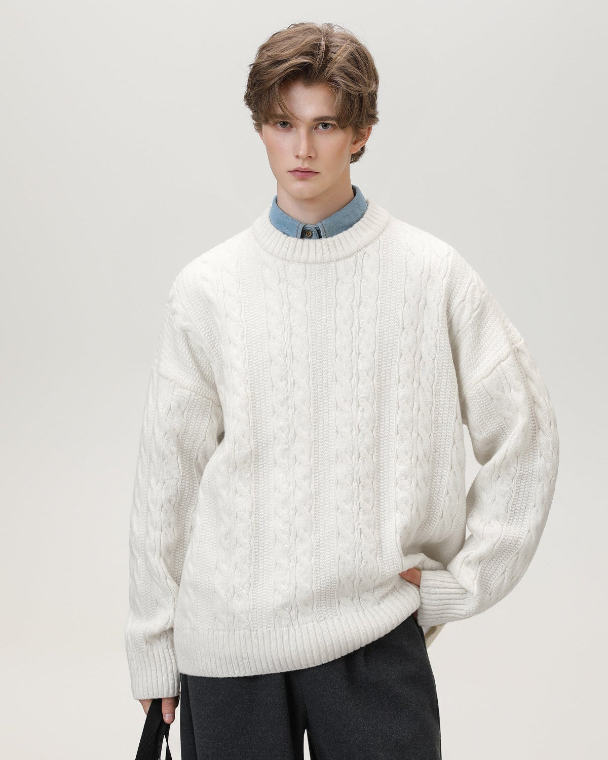 Cable Knit Pullover Herren – Klassischer Zopfstrick Strickpullover