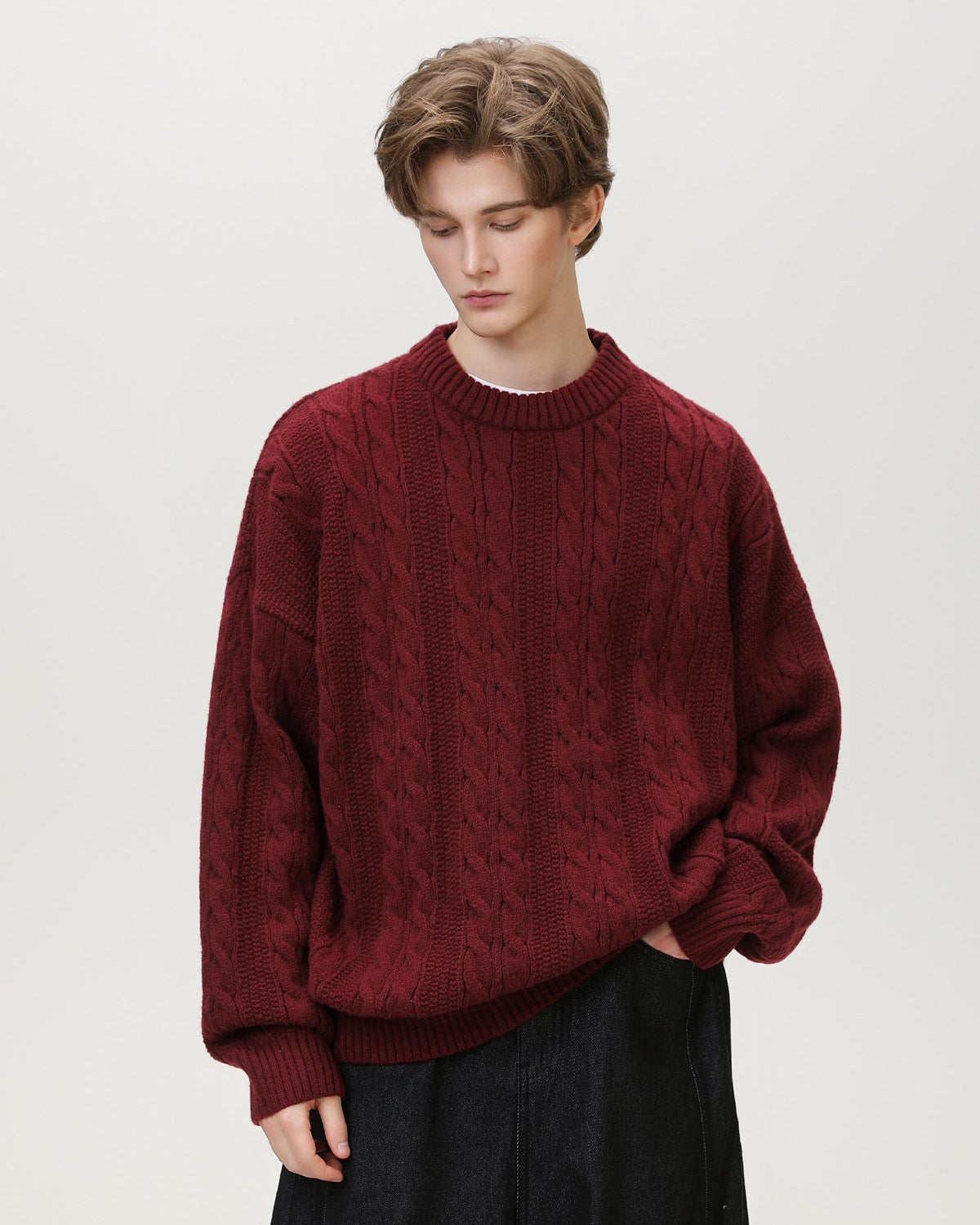 Cable Knit Pullover Herren – Klassischer Zopfstrick Strickpullover